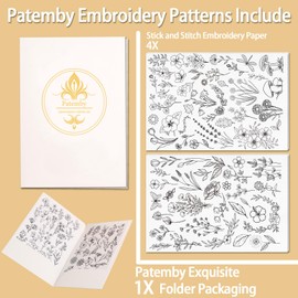 Patemby Embroidery Pattern Water Soluble Embroidery Stabilizers, Stick and Stitch Embroidery Paper Pre-Printed Flowers and Leaves Pattern Transfers for Hand Sewing Lover Beginner (Floral, Pack of 2)