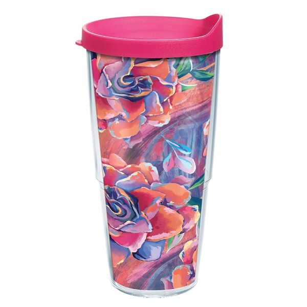 Tervis Made in USA Double Walled Sugar Magnolia Insulated Tumbler Cup Keeps Drinks Cold & Hot, 24oz, Clear