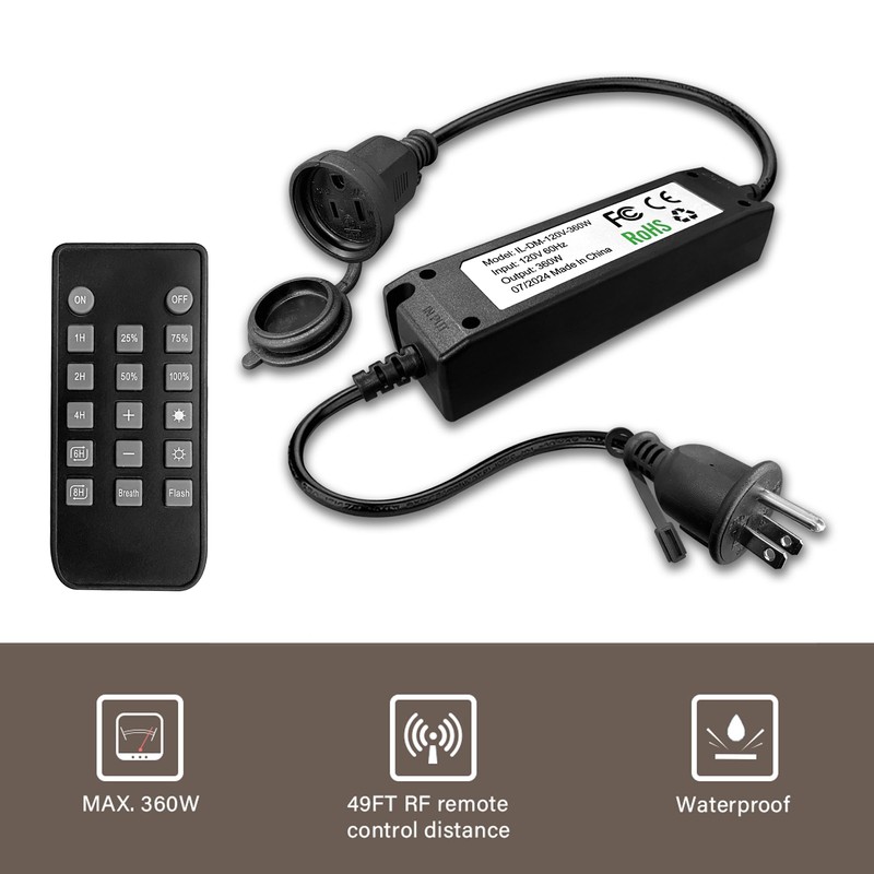 Banord Outdoor Plug-in Dimmer Switch with Wireless Remote Control, 360W
