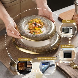 Andaliz 10 Inch Porcelain Dinner Plates Set of 4 - Hand-Decorated Gold Speckled Rim, Restaurant Grade Fine Dining Ceramic Plates for Elegant Presentation, Pasta, Seafood, Salad, Sushi