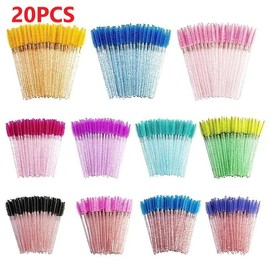 Disposable Eyelash Brush, 20pcs/set Crystal Handle Eyelash Spoolie Brush, Portable Eyelash Brush, Professional Makeup Tools for Women, Christmas Gift - Color: Hot Pink, net weight: 20PCS