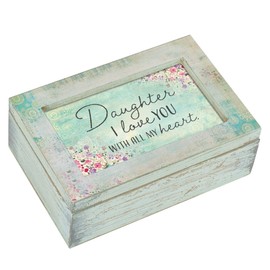 Daughter I Love You Aqua Medallion Decoupage Petite Music Box Plays You are My Sunshine