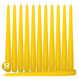 Hyoola Tall Taper Candles - 12 Inch Yellow Unscented Dripless Taper Candles - 10 Hour Burn Time - 12 Pack