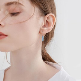 YFN Larimar Bar Earrings for Women Sterling Silver Leverback Earrings Larimar Jewellery Gift for Girls, Sterling Silver, No Gemstone