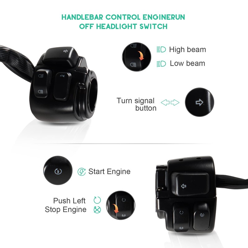 POSENG 1 Pair Motorcycle 1" Handlebar Switches Control and Wiring
