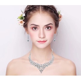 BiBeary Women's Wedding Jewellery Set Bridal Miraculous Necklace Earrings Drop Crystal, Crystal