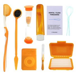 Ceonam Braces Cleaning Kit for Teeth, Portable Orthodontic Toothbrush Kit Oral Care Dental Travel Kit - Interdental Brush Dental Wax Dental Floss Toothbrush Box (Orange)