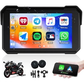 Motorcycle GPS CarPlay Screen with Wireless Carplay and Android Car, Portable Waterproof 5 Inch Touchscreen Motorcycle GPS CarPlay Screen Supports Bluetooth + Tyre Pressure Monitoring System