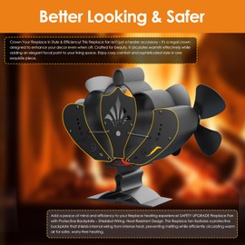 Ourhom Wood Stove Fan with Magnetic Thermometer, 8 Blades, Silent Motors, Horizontal Air Flow for Wood/Gas/Pellet Stoves and Fireplaces