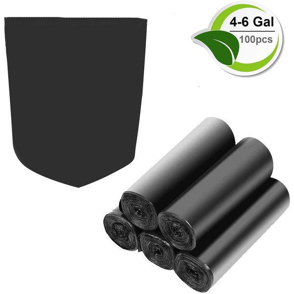 4-6 Gallon Recycled Trash Bags Biodegradable Trash Bags Compostable Garbage bags Recycling bags Degradable Waste basket Liners Bags for Bathroom Kitchen Bedroom Living Room Office (Black, 100 Counts)