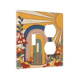 Yamxbfa 70s Boho Vintage Sun Rainbow Retro Mushroom Floral Outlet Covers 2 Gang Combination 1 Toggle/1 Duplex Light Switch Cover Decorative Gfci Wall Plate Electrical Plug Switchplate Bathroom Decor