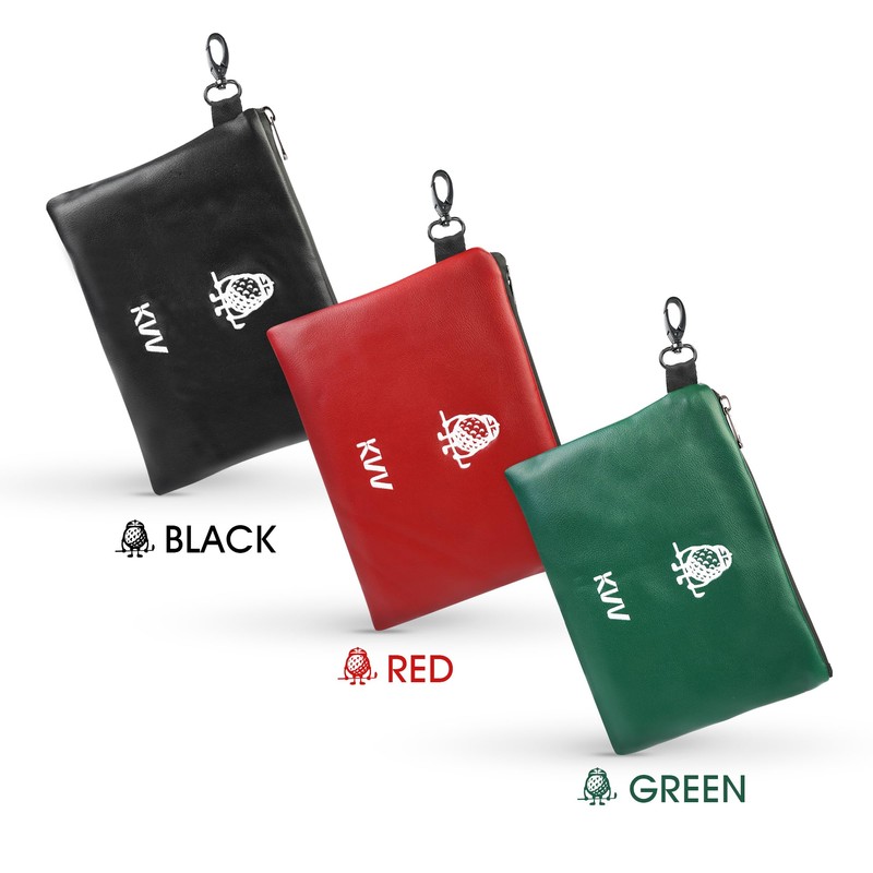KVV Premium Waterproof Golf Pouch - PU Leather Accessory Bag