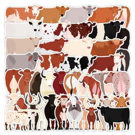 50PCS Cow Stickers,Cow Stickers,Teens Boys and Girls Sticker Pack Vinyl Skateboard Guitar Door Laptop Luggage Car Bike Water Bottle Birthday Party Supplies Stickers