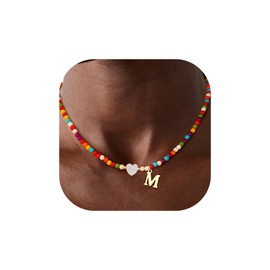 Fohufo Teen Girl Gifts Trendy Stuff - Colorful Initial Necklaces for Girls Letter Necklace for Women Girl, Boho Beaded Necklace, Birthday Gifts Christmas Gift for Girls Jewelry - Letter M
