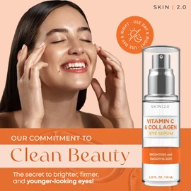 Skin 2.0 Vitamin C & Collagen Eye Serum - Dermatologist Tested, Anti-Aging, Korean Skin Care, Even Skin Tone, Firms & Hydrates - Vegan, Cruelty-Free, Clean Beauty, 95% Natural- 1.69 Fl.Oz