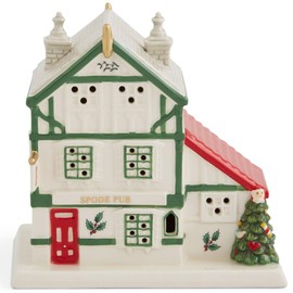 Spode Christmas Tree Miniature Christmas Village Figural Decoration, LED Lighted Christmas Village Set, Ceramic Holiday Decor - Dolomite Christmas Collectible for Indoor Display (Public House)