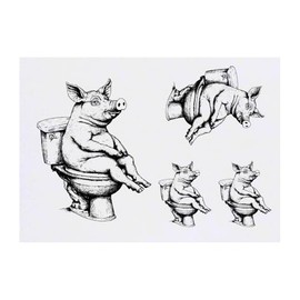 Azeeda 4 x 'Schwein auf der Toilette' Temporäre Tattoos - Wasserfest, Hautfreundlich & Ungiftig · Transfers in Verschiedenen Größen (TO00077058)