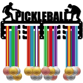 CREATCABIN Pickleball Medal Hanger Display Medal Holder Rack Sports Frame Hooks Small Wall Mount Decor Metal Medal Hangers for Hanging Medals Badges Tennis Pingpong Badminton Medalist 11.4 x 5.1Inch