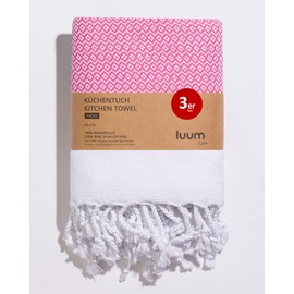 Luum® Set of 3 Tea Towels, Tea Towels, Kitchen Towels, Kitchen Towels, 100% Ring-Spun Cotton, Quick-Drying, Lint-Free, Pink, 45 x 70 cm, Gift Set