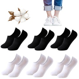 Invisible Basic Non-Slip Socks 85% Cotton White Black Beige Blue Grey 6 Pack For Men Women Sizes 35-47, White-and-black, 39 - 42