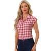 Allegra K Women's Summer Plaid Tops Casual Short Sleeves Western