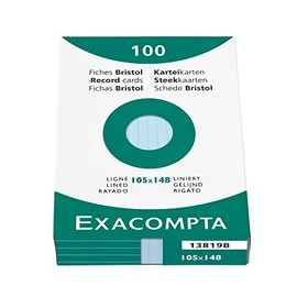 Exacompta 13819B Index Cards Lined DIN A6 in Cardboard Box 10.5 x 14.8 cm Ideal for School and University for Learning Blue Pack of 100