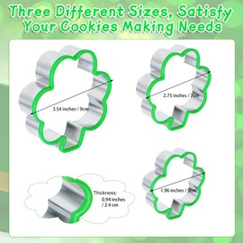 Tugaizi St. Patrick's Day Shamrock Shaped Cookie Cutter Set Irish Festival Stainless Steel Cookie Cutter Set for Pressing Cookies, Breads, Fruits and Sandwiches, Set of 3 (Shamrock)