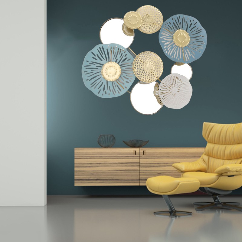 Wall Iron Decoration Lotus Shape With Mirror Metal Wall Art