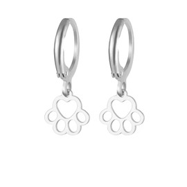 Hollow Paw Print Dangle Stainless Steel Small Hoop Earrings for Women Creative Cute Cat Dog Heart Footprint Charm Puppy Feet Claw Print Lightweight Drop Huggie Hoops Jewelry Gift for Animal Pet Lover