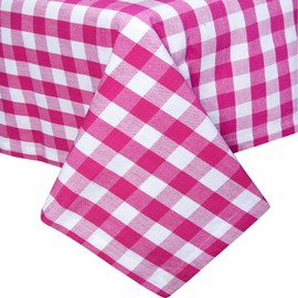 Homescapes Table Cloth Checked Block Check 100% Pure Cotton Tablecloth Washba, pink, 137 x 228 cm