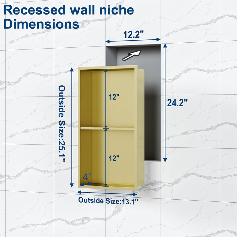 Neodrain Shower Niche Double Shelf Stainless Steel No Tile Needed