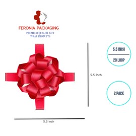 Feronia Packaging 2 Pieces Pull Bow for Gift Wrapping Gift Bows Pull Bow With Ribbon for Wedding Gift Baskets, 5.5 Inch 20 Loop in Scarlet Red Color