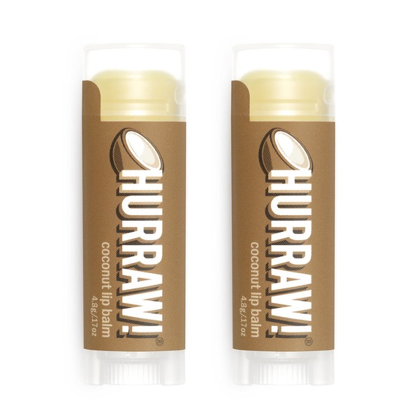 Hurraw! Coconut Lip Balm, 2 Pack: Organic, Certified Vegan, Cruelty and Gluten Free. Non-GMO, 100% Natural Ingredients. Bee, Shea, Soy and Palm Free. Made in USA