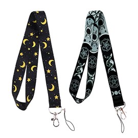 Yansitu Black Moon and Star Goddess Lanyard, Badge Holder Cool Lanyard for Key Chain, Car Key, for Men Women(2pcs)