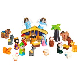 ETLUK 25 PCS Nativity Set for Kids with Light, Christmas Story Children’s Nativity Scene Set Religious Kids Nativity Play Set, Lighted Christmas Manger Scene for Toddler Children Kids