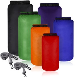 Set of 6 Waterproof Dry Bag Set, Lightweight Airtight Pack Sack Set, 20 L, 15 L, 10 L, 8 L, 5 L, 3 L Dry Bag and Long Adjustable Shoulder Strap for Kayaking, multicoloured, /