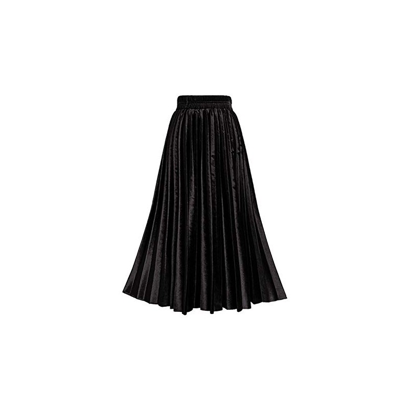 TONCHENGSD Women's High Elastic Waist Velvet Midi Long Pleated Swing