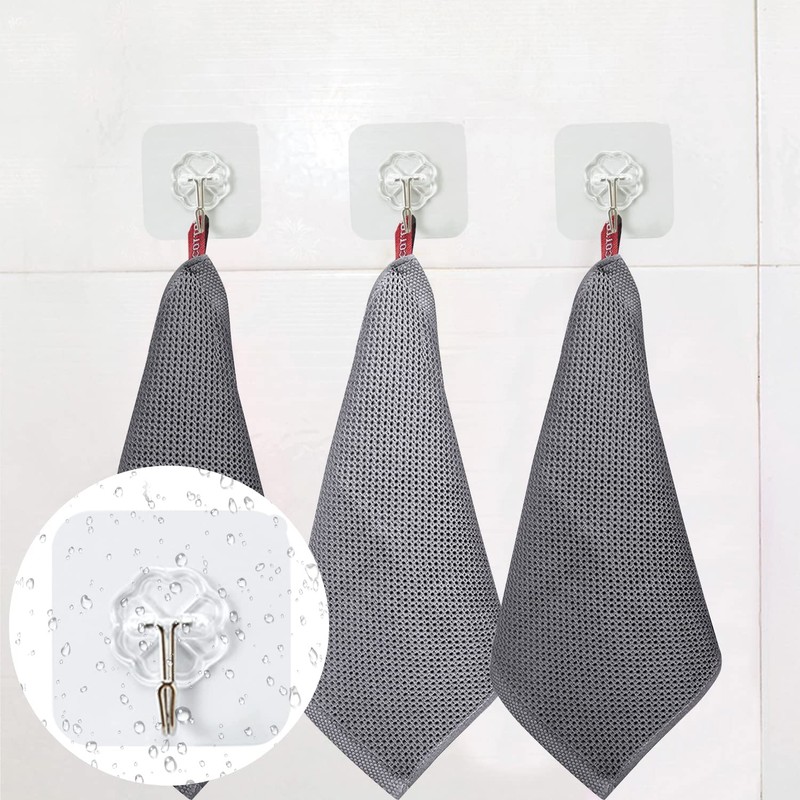 NINVVS 4pcs kitchen towels 2pcs Transparent Hooks, Highly Absorbent, Soft