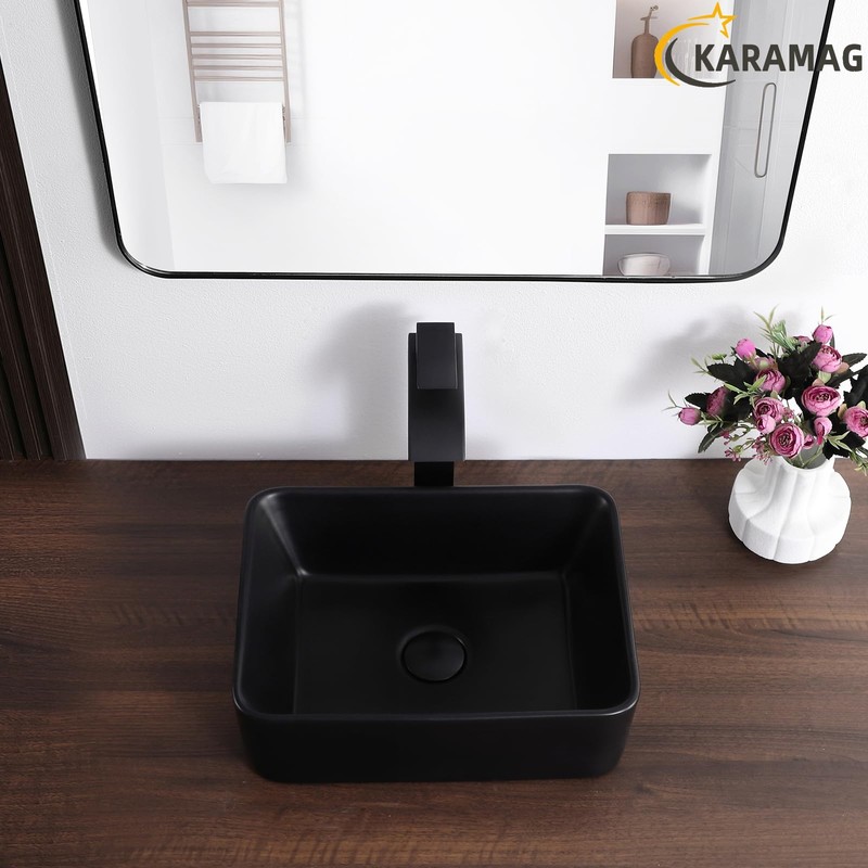 KARAMAG Black Vessel Sink Rectangle 16"x12" Bathroom Sink Rectangular Modern