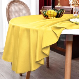 MEANMOY Yellow 210 GSM Water & Stain Resistant Round Tablecloth for Circle Table - Solid 60 Inch Table Cloth Cover in Wrinkle Free Durable Washable Polyester Fabric for Wedding, Party, Banquet