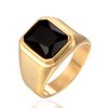 PMTIER Men's Stainless Steel Gold Plated Ring with Square Black