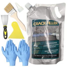 Qiveaory 1.5Kg/35Fl.oz Concrete Crack Filler Waterproof Repair Sealant Premium Quick-Drying Crack Sealant for Driveway Walkway Outdoor Patio with Brush Putty Knife Nitrile Gloves Plastic Scraper