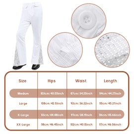 Men's 70s Disco Costume Sequin Pants Mens Bootcut Trousers with Wig Sunglasses Disco Necklace for Party (X Large)