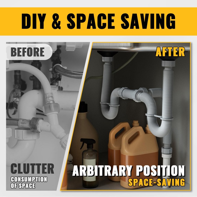 VIVIDA Double Sink Drain Pipe Kit, 1-1/2" Flexible Drain Pipe,