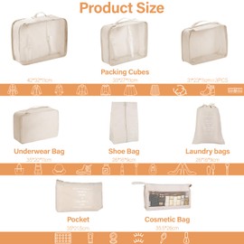 Suitcase Organiser Set, 10 Pieces Packing Cubes, Packing Cubes, Travel Gadgets, Clothes Bags, Shoe Bags and Cosmetic Organiser for Suitcases and Travel Gadgets (Beige)