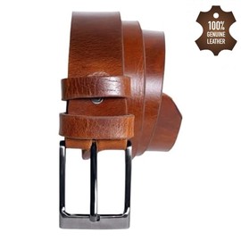 KHIM Leather Belt for Men, Handmade Men's Belt for Formal Work or Casual Jeans and Cowboy Styles (Natural Brown 36"-38")