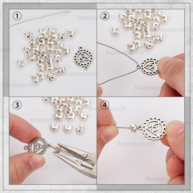 Beebeecraft 1 Box 100Pcs Silver Crimp Beads Covers 925 Sterling
