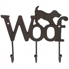 7.5 inch Cast Iron Dog Leash Holder Wall Hook with Word WOOF Home Pet Decor