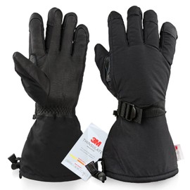 OZERO Insulated Leather Winter Gloves Men and Women on Skiing, Working in -40 C Extreme Weather, Long Sleeve Thermal Warm