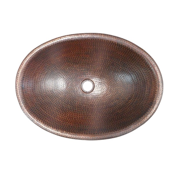 19" Oval Copper Drop-In Bathroom Sink Beautifully Highlighted in Brushed Sedona